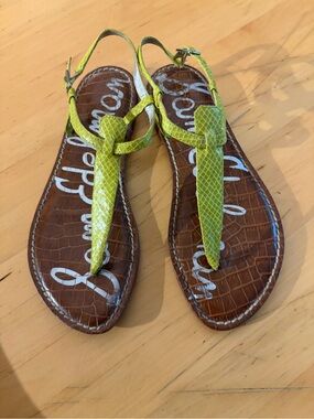 Sam Edelman Lime Green Snake-Print T-Strap Sandals